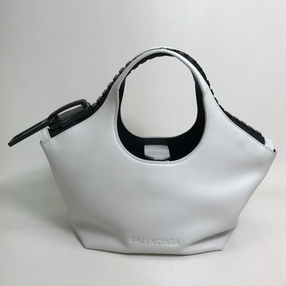 Balenciaga Handbag 661854 Leather White / Black Mega Zip Women Used Authentic