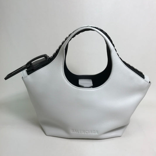 Balenciaga Handbag 661854 Leather White / Black Mega Zip Women Used Authentic