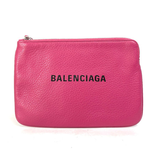 Balenciaga Clutch Bag 492465 Leather Pink Logo Everyday Pouch M Women Secondhand Authentic