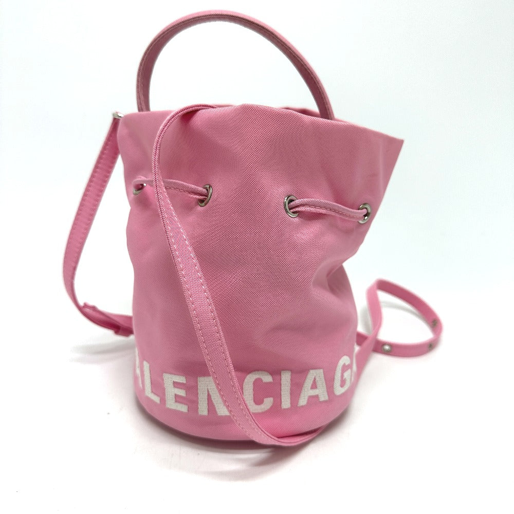 Balenciaga Shoulder Bag 619458 Nylon Pink Handbag Wheel Xs Drawstring Bucket Women Used Authentic