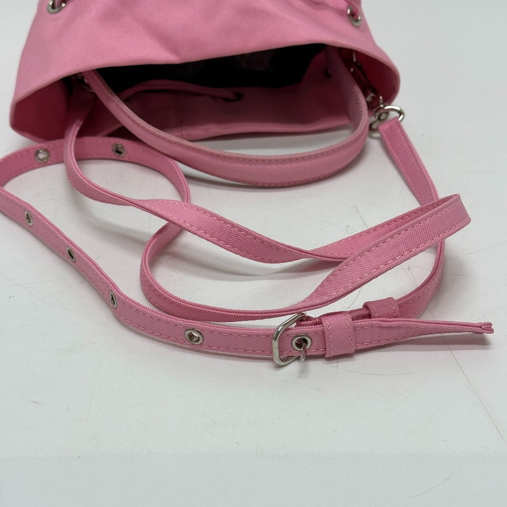 Balenciaga Shoulder Bag 619458 Nylon Pink Handbag Wheel Xs Drawstring Bucket Women Used Authentic