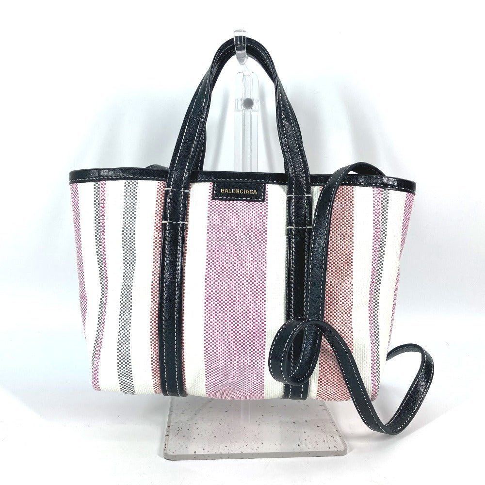 Balenciaga Handbag 671404 Leather, Raffia Pink Stripe Barbes Small Women Secondhand Authentic