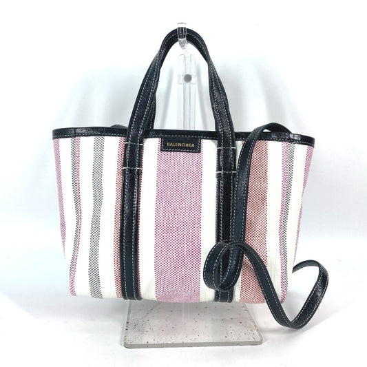 Balenciaga Handbag 671404 Leather, Raffia Pink Stripe Barbes Small Women Secondhand Authentic