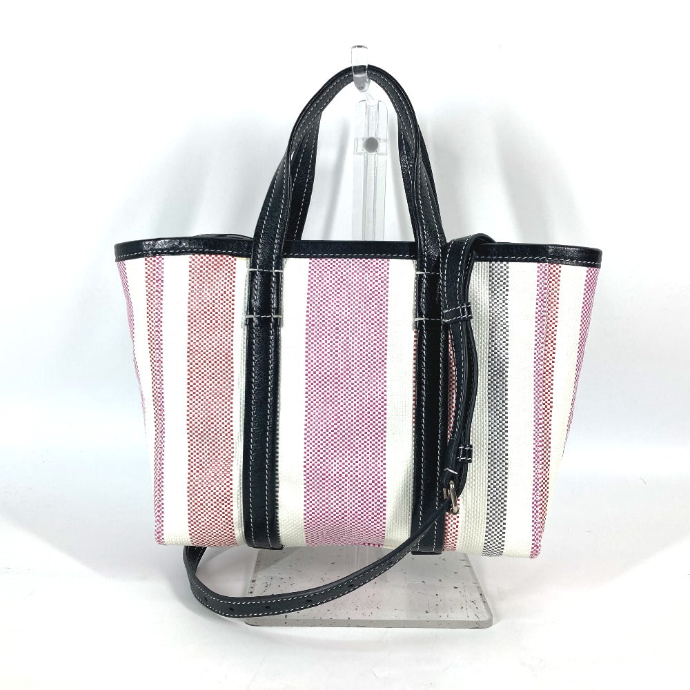 Balenciaga Handbag 671404 Leather, Raffia Pink Stripe Barbes Small Women Secondhand Authentic