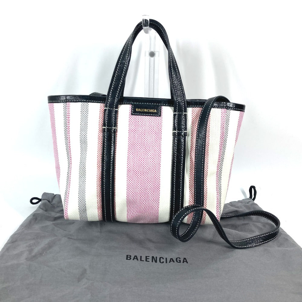 Balenciaga Handbag 671404 Leather, Raffia Pink Stripe Barbes Small Women Secondhand Authentic