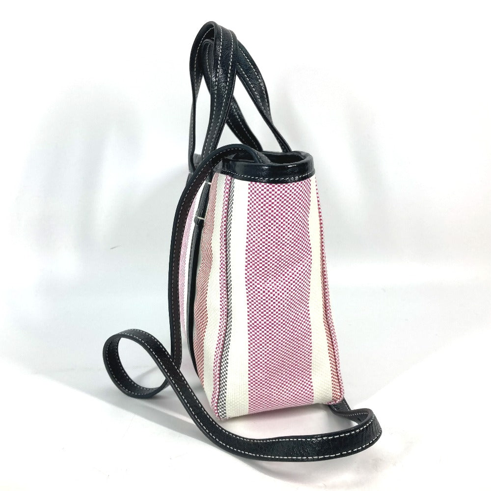 Balenciaga Handbag 671404 Leather, Raffia Pink Stripe Barbes Small Women Secondhand Authentic