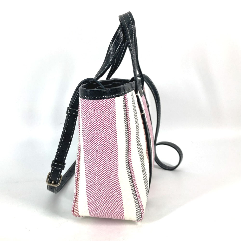 Balenciaga Handbag 671404 Leather, Raffia Pink Stripe Barbes Small Women Secondhand Authentic