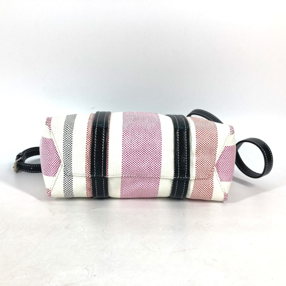 Balenciaga Handbag 671404 Leather, Raffia Pink Stripe Barbes Small Women Secondhand Authentic