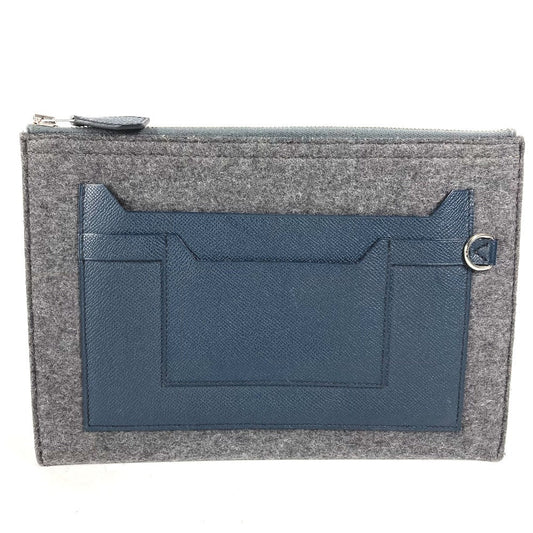 Hermes Clutch Bag Felt Leather Gray To Doo 29 Mens Used Authentic