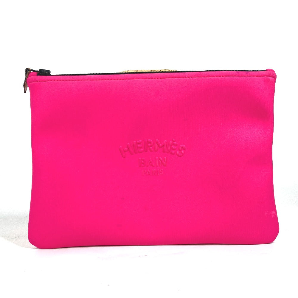 Hermes Pouch Polyamide Pink Neoban Mm Logo Women Used Authentic