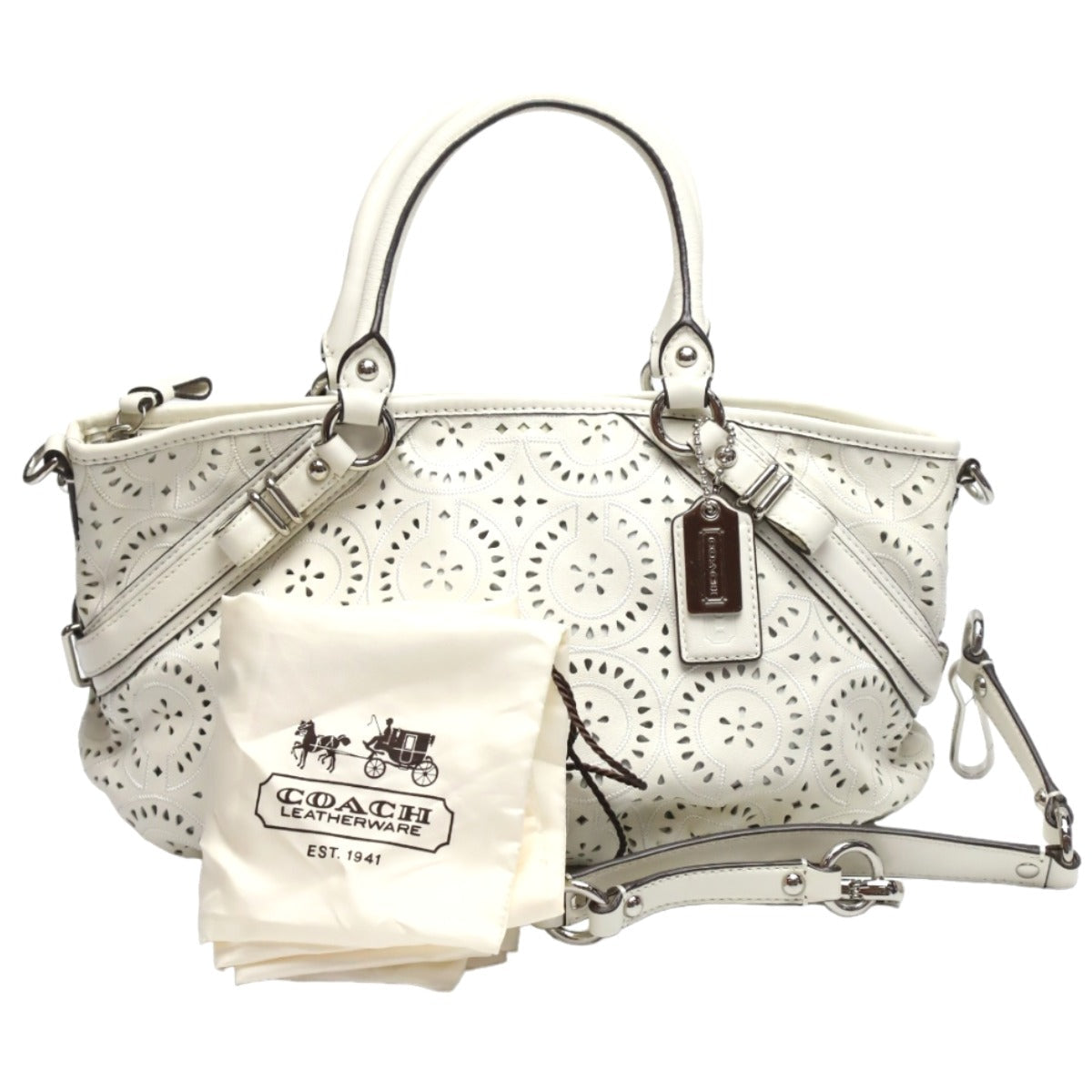 Coach Handbag 16997 Leather White Madison Punching 2 Way Leather Cut Op Art Leather Sophia Shirakawa Women Used Authentic