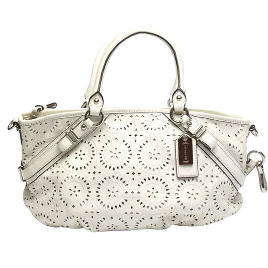 Coach Handbag 16997 Leather White Madison Punching 2 Way Leather Cut Op Art Leather Sophia Shirakawa Women Used Authentic