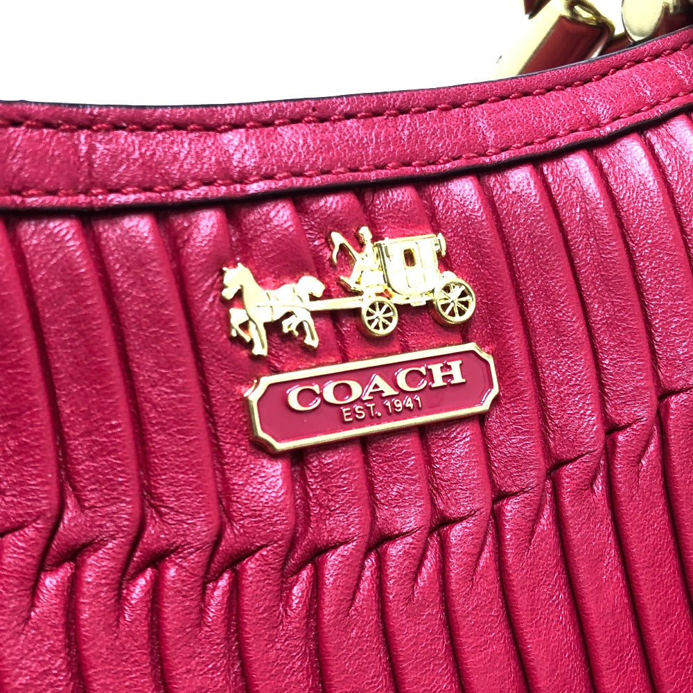 Coach Tote Bag 21281 Leather Red Madison Gathered Women Used Authentic