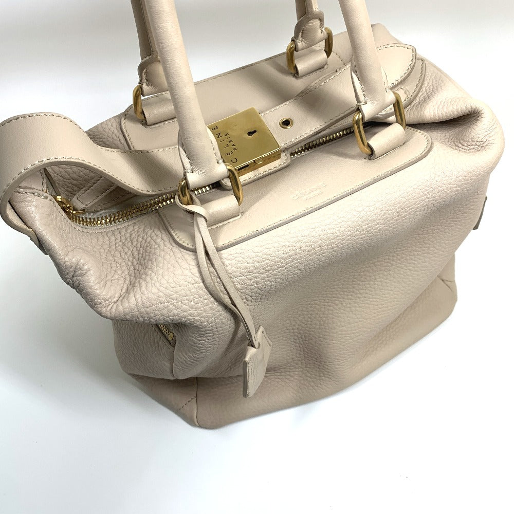 Celine Handbag Leather Beige Old Logo Mini Boston Women Secondhand Authentic