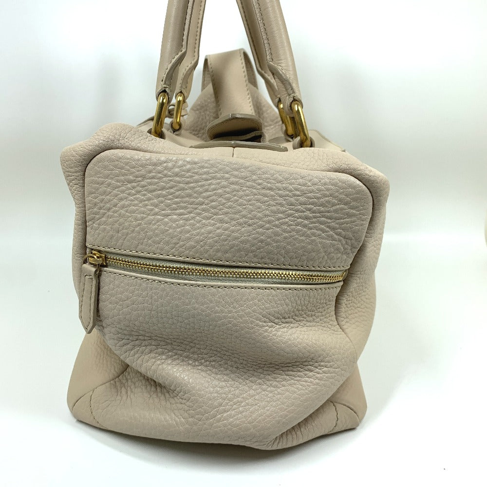 Celine Handbag Leather Beige Old Logo Mini Boston Women Secondhand Authentic