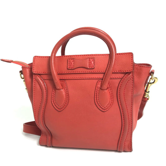 Celine Handbag 168243 Leather Red Nano Shopper Luggage Women Used Authentic