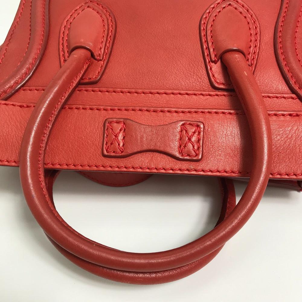 Celine Handbag 168243 Leather Red Nano Shopper Luggage Women Used Authentic