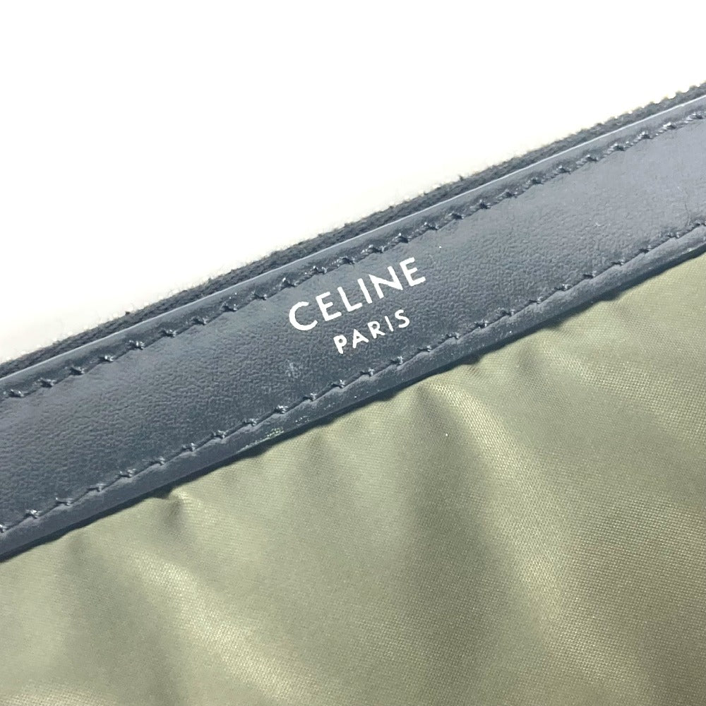 Celine Clutch Bag Leather / Nylon Khaki By Color Logo Women Used Authentic