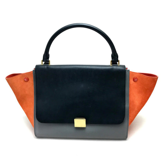 Celine Shoulder Bag Suede Leather Gray X Black X Orange 2 Way Handbag Women Used Authentic