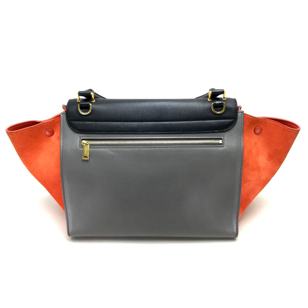 Celine Shoulder Bag Suede Leather Gray X Black X Orange 2 Way Handbag Women Used Authentic