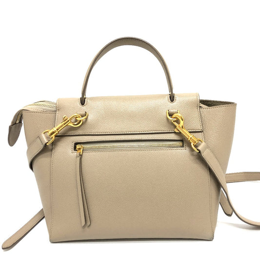 Celine Handbag 189153 Leather Beige 2 Way Handbag Women Used Authentic