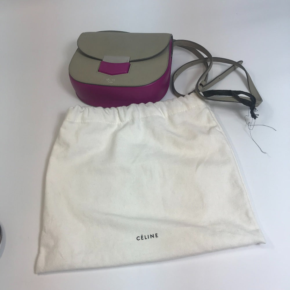 Celine Shoulder Bag Leather Gray X Purple Pink By Color Trotter Small Women Used Authentic