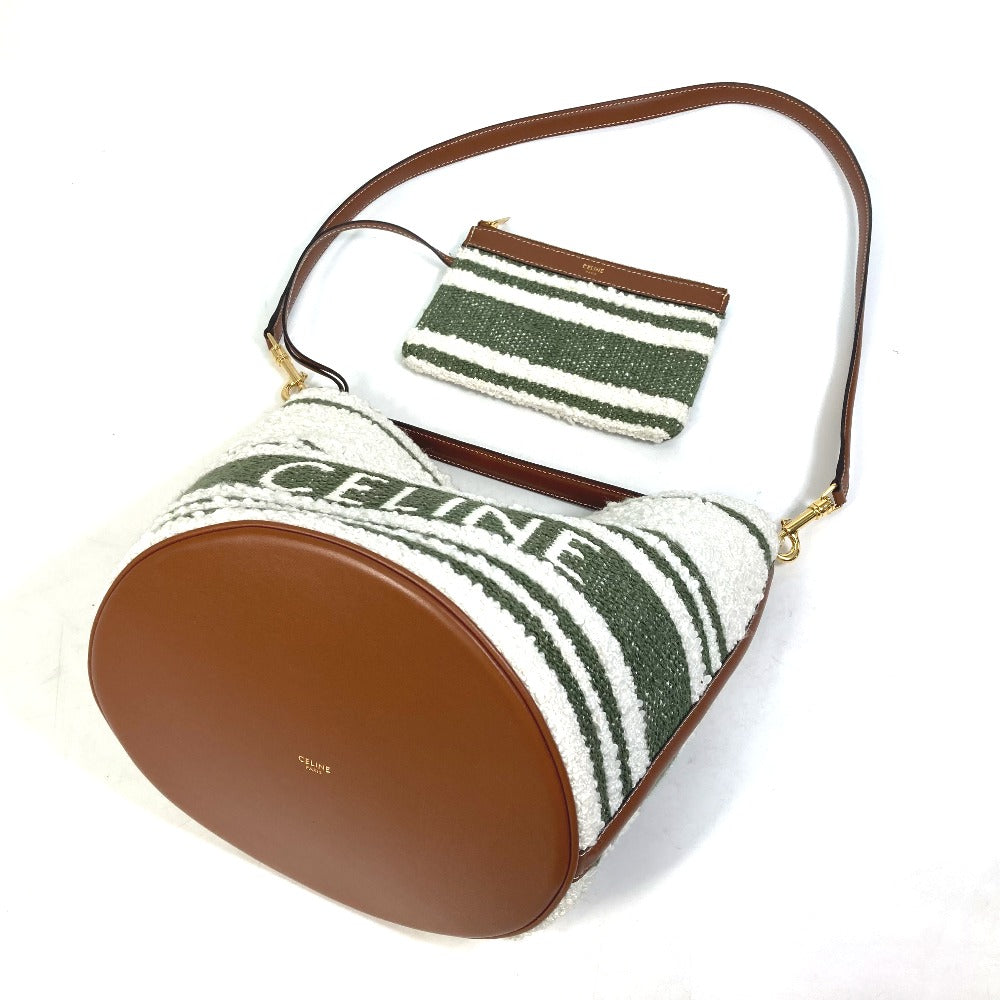 Celine Handbag 195572 Ed3 15 Kz Calfskin, Textile Border Bucket16 (Sez) Striped Textile Women Used Authentic