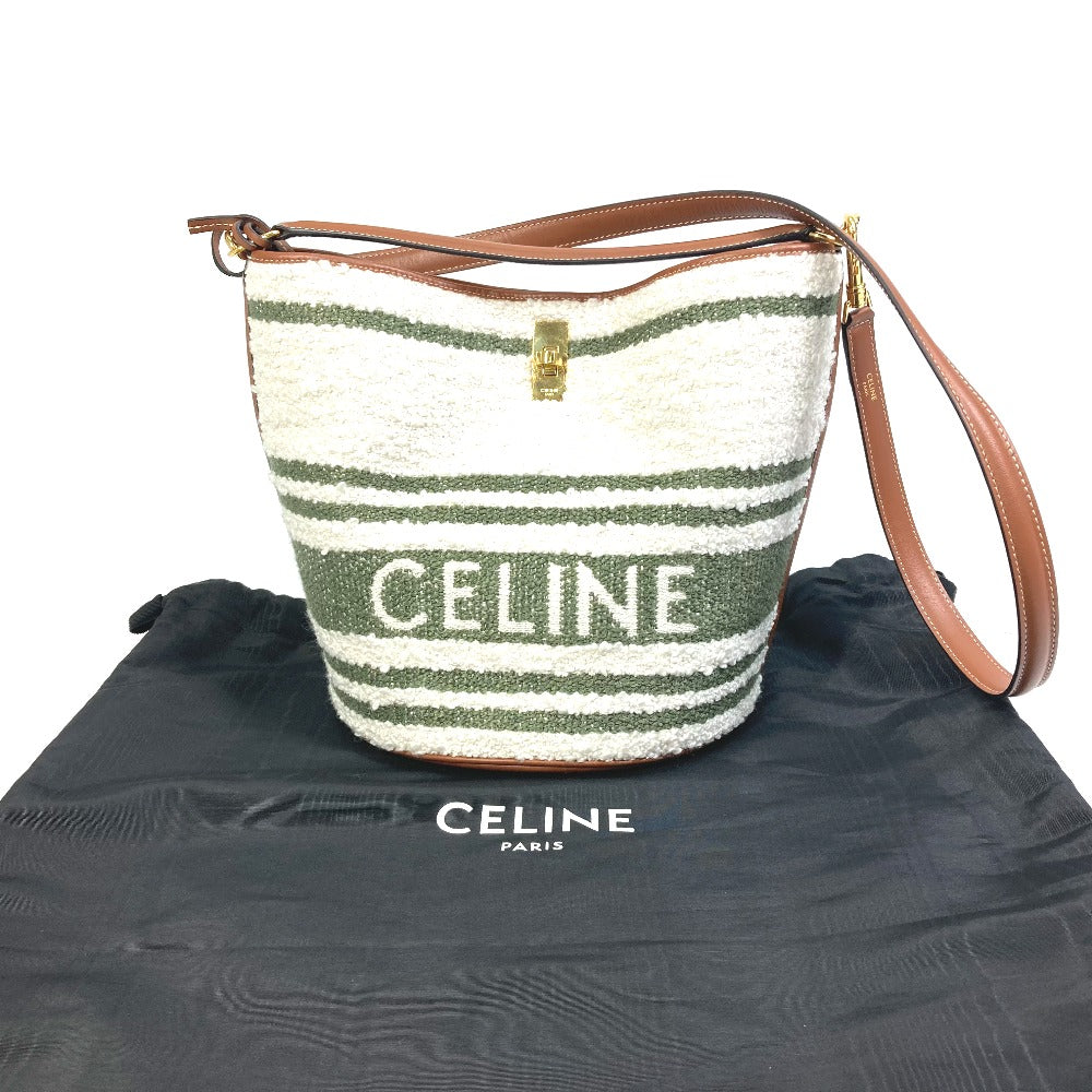 Celine Handbag 195572 Ed3 15 Kz Calfskin, Textile Border Bucket16 (Sez) Striped Textile Women Used Authentic