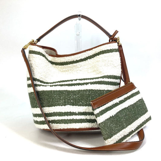 Celine Handbag 195572 Ed3 15 Kz Calfskin, Textile Border Bucket16 (Sez) Striped Textile Women Used Authentic