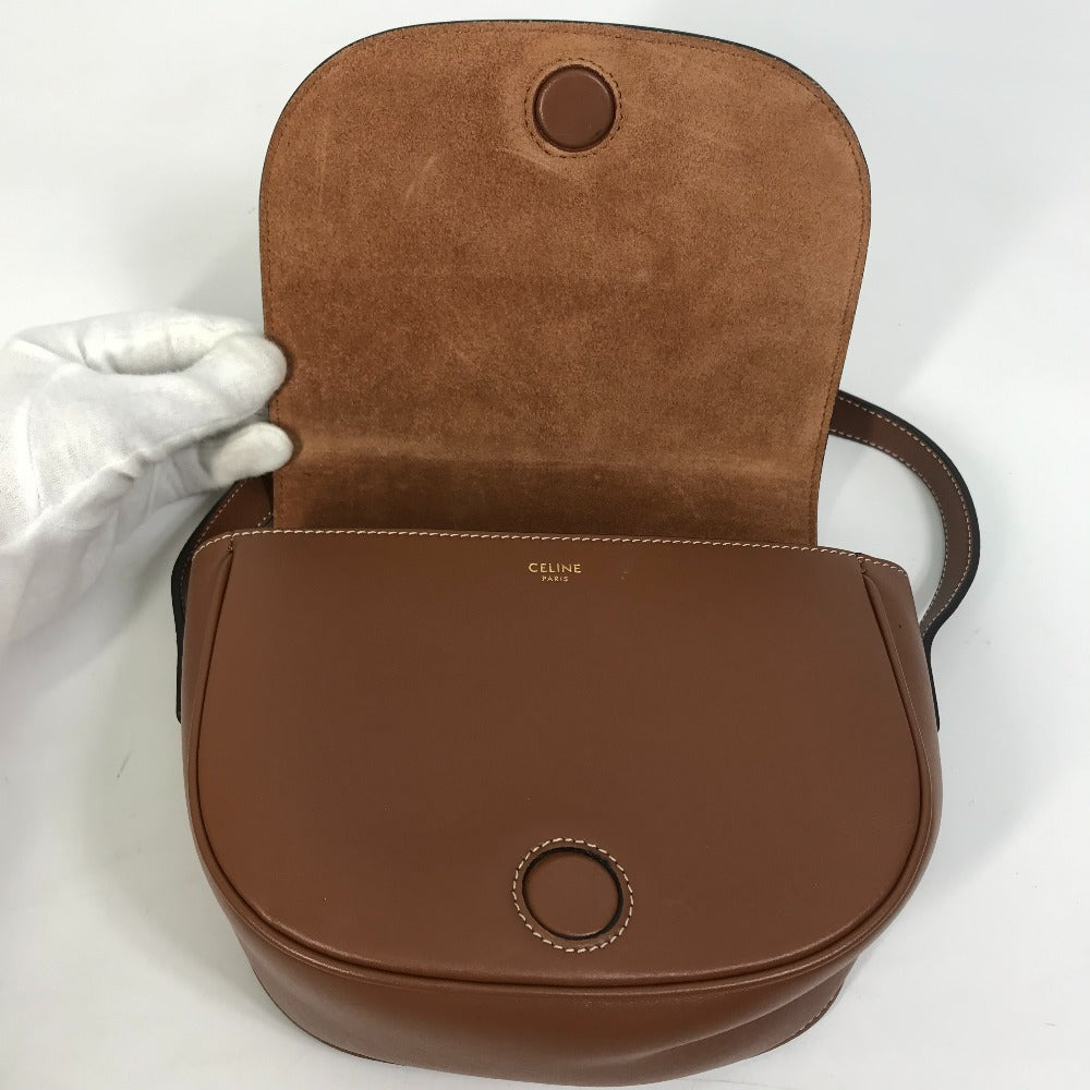 Celine Shoulder Bag 198263 Du3 Leather Brown Crossbody Pochette Folco Cuir Triomphe Women Used Authentic