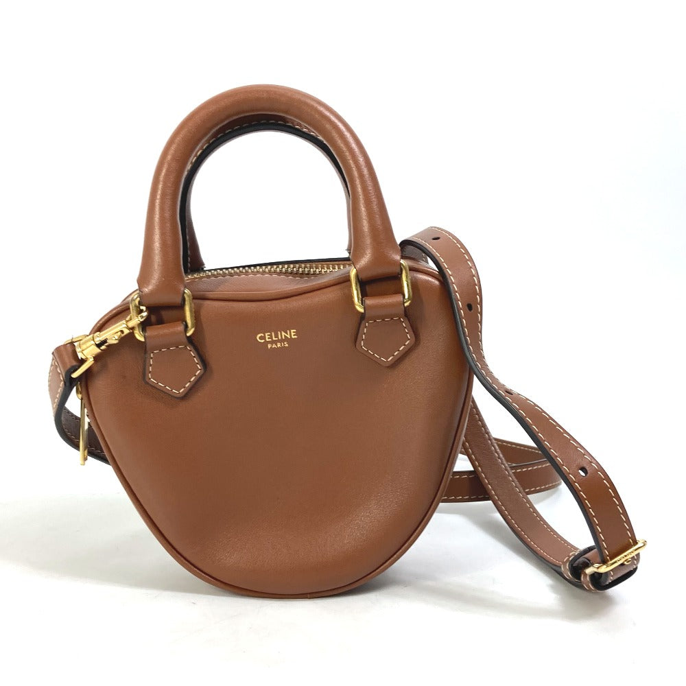 Celine Shoulder Bag Leather Brown Heart Medium Logo Women Used Authentic