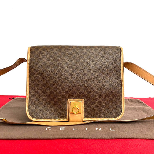 Celine Shoulder Bag Leather, Pvc Brown Macadam Blason Triomphe Pattern Women Used Authentic