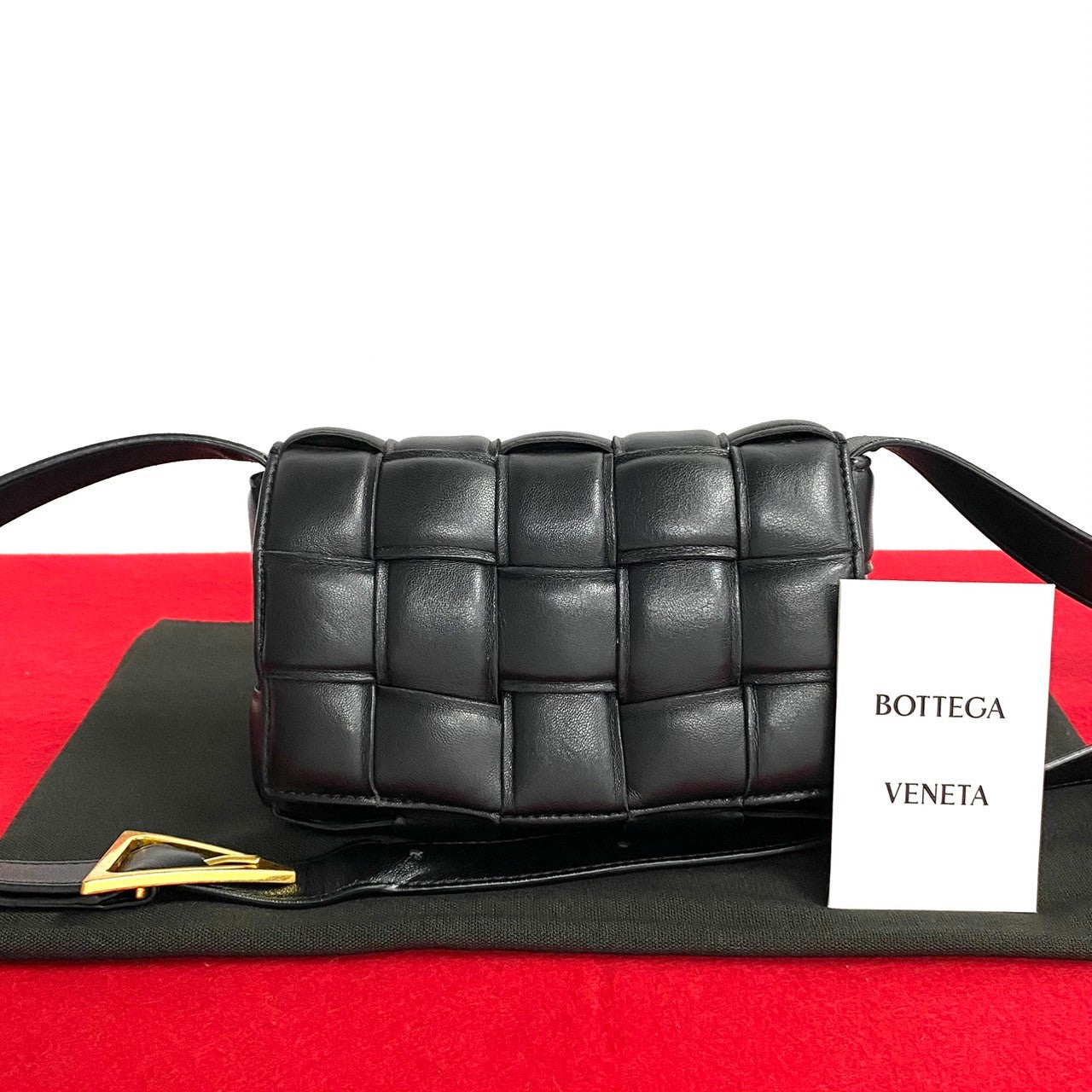 Bottegaveneta Shoulder Bag Leather Black Padette Cassette Mini Women Used Authentic