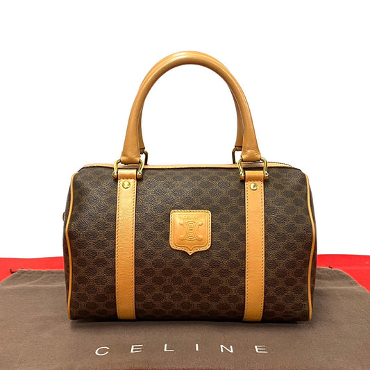 Celine Boston Duffel Bag Leather, Pvc Brown Macadam Blason Pattern Women(unisex) Used Authentic