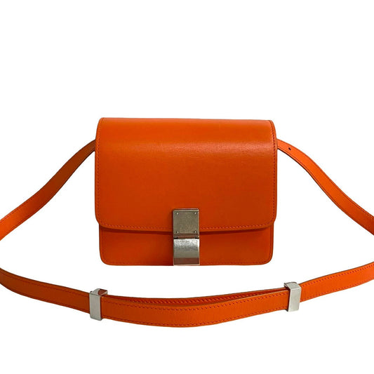 Celine Shoulder Bag Leather Orange Classic Box Women Used Authentic