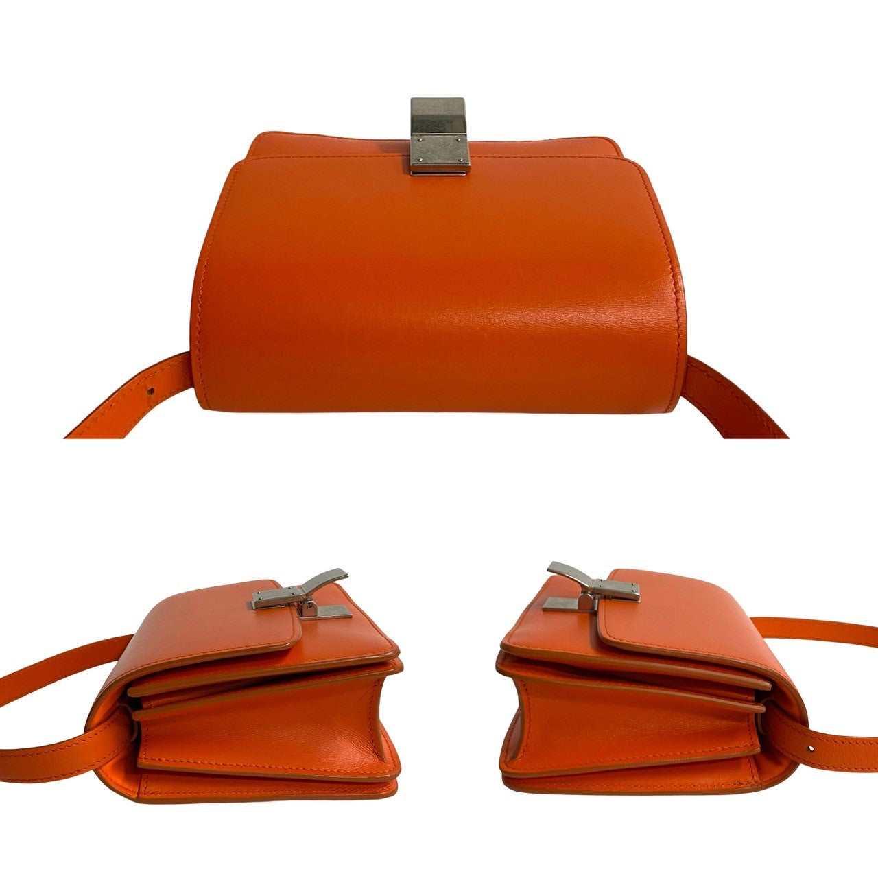 Celine Shoulder Bag Leather Orange Classic Box Women Used Authentic