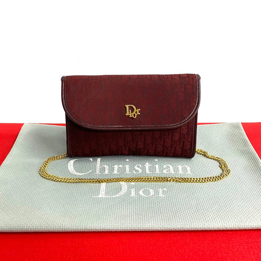 Christian Dior Shoulder Bag Leather, Gg Canvas Wine Red Trotter Pattern Logo Metal Women Used Authentic