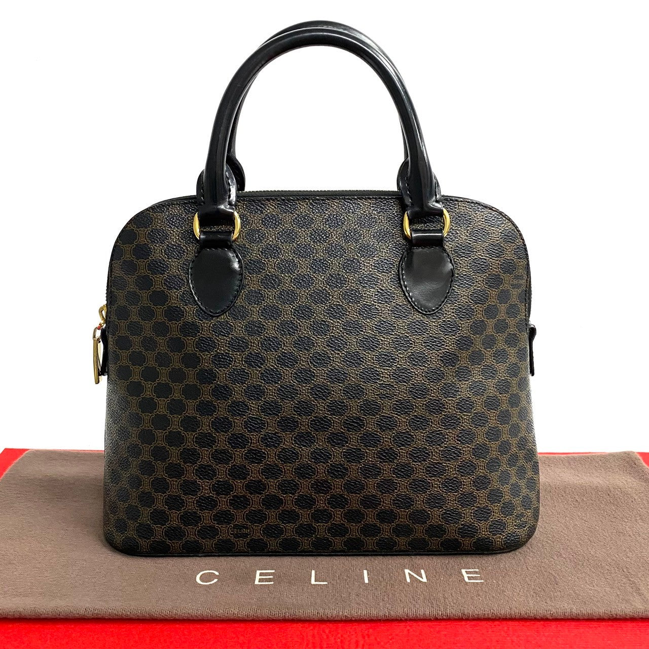 Celine Handbag Leather, Pvc Black Macadam Blason Triomphe Pattern Women Used Authentic