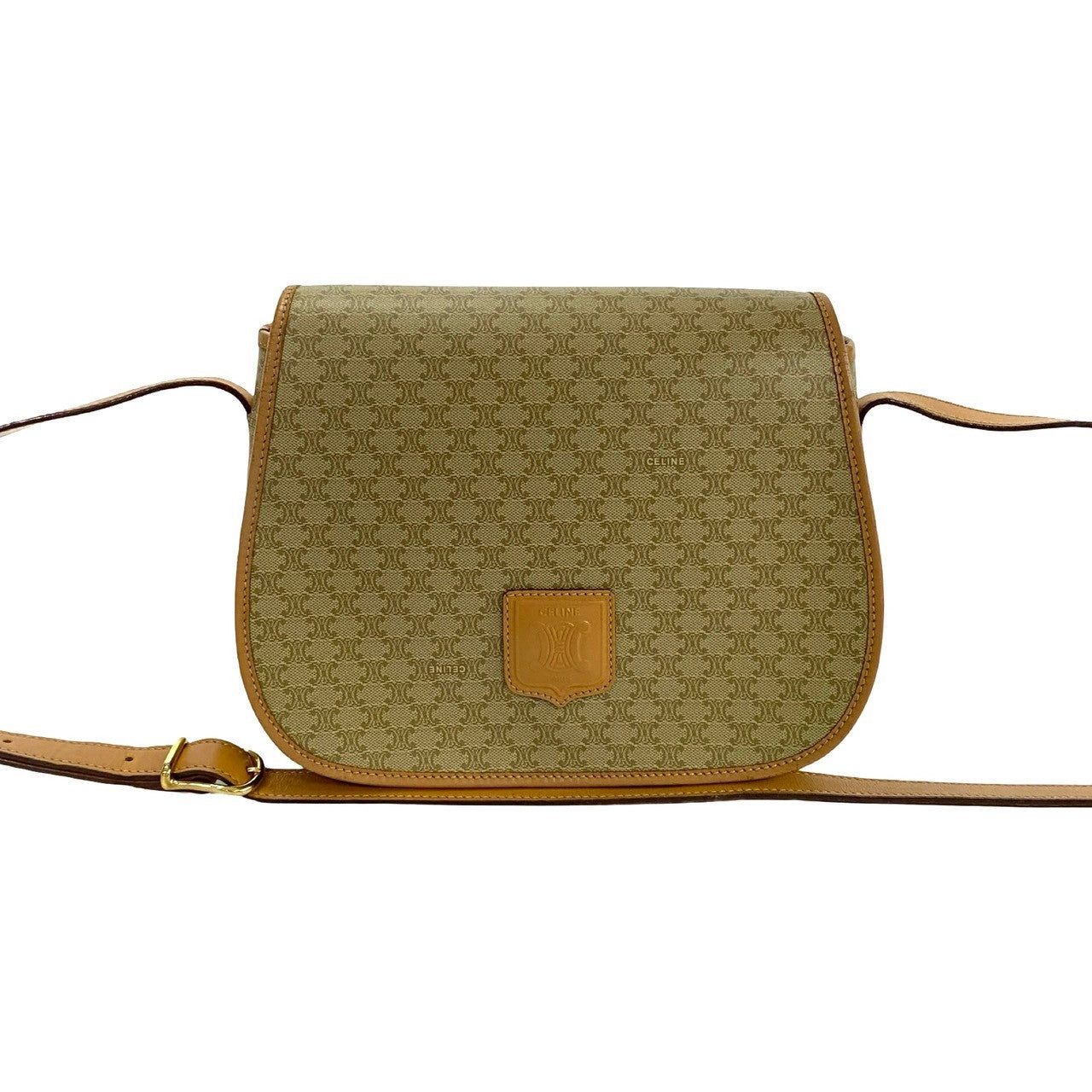 Celine Shoulder Bag Leather, Pvc Brown Macadam Blazon Pattern Triomphe Logo Women Used Authentic