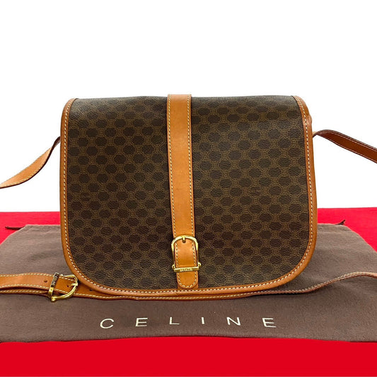 Celine Shoulder Bag Leather, Pvc Brown Macadam Blason Pattern Women(unisex) Used Authentic