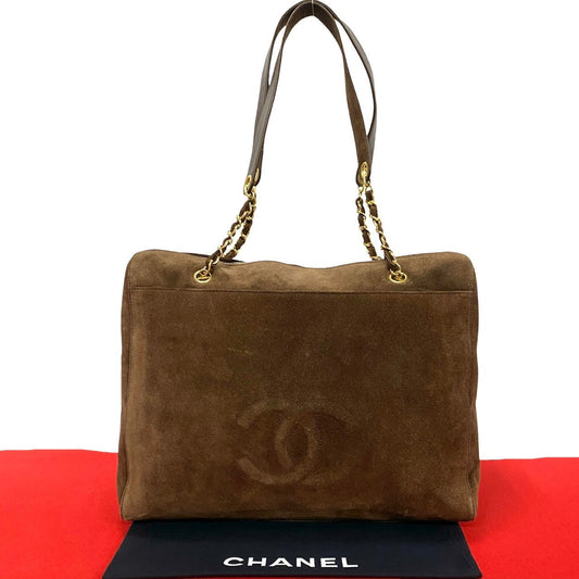 Chanel Tote Bag Suede Brown Coco Mark Women Used Authentic