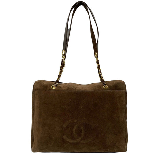 Chanel Tote Bag Suede Brown Coco Mark Women Used Authentic