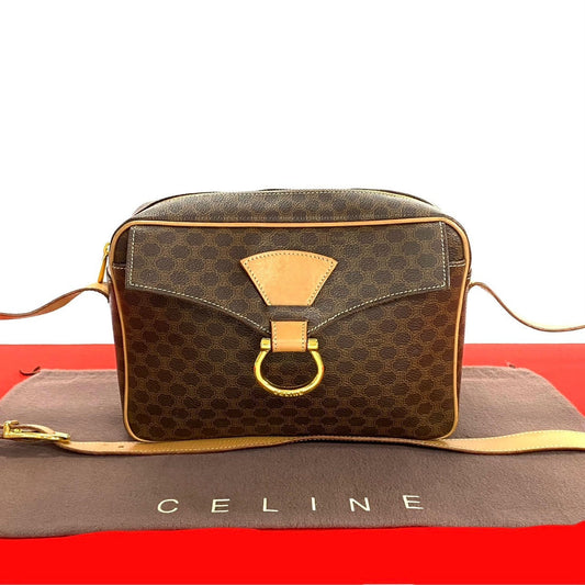 Celine Shoulder Bag Leather, Pvc Brown Macadam Blason Triomphe Logo Pattern Women Used Authentic