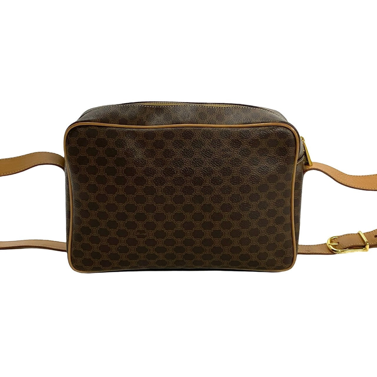 Celine Shoulder Bag Leather, Pvc Brown Macadam Blason Triomphe Logo Pattern Women Used Authentic