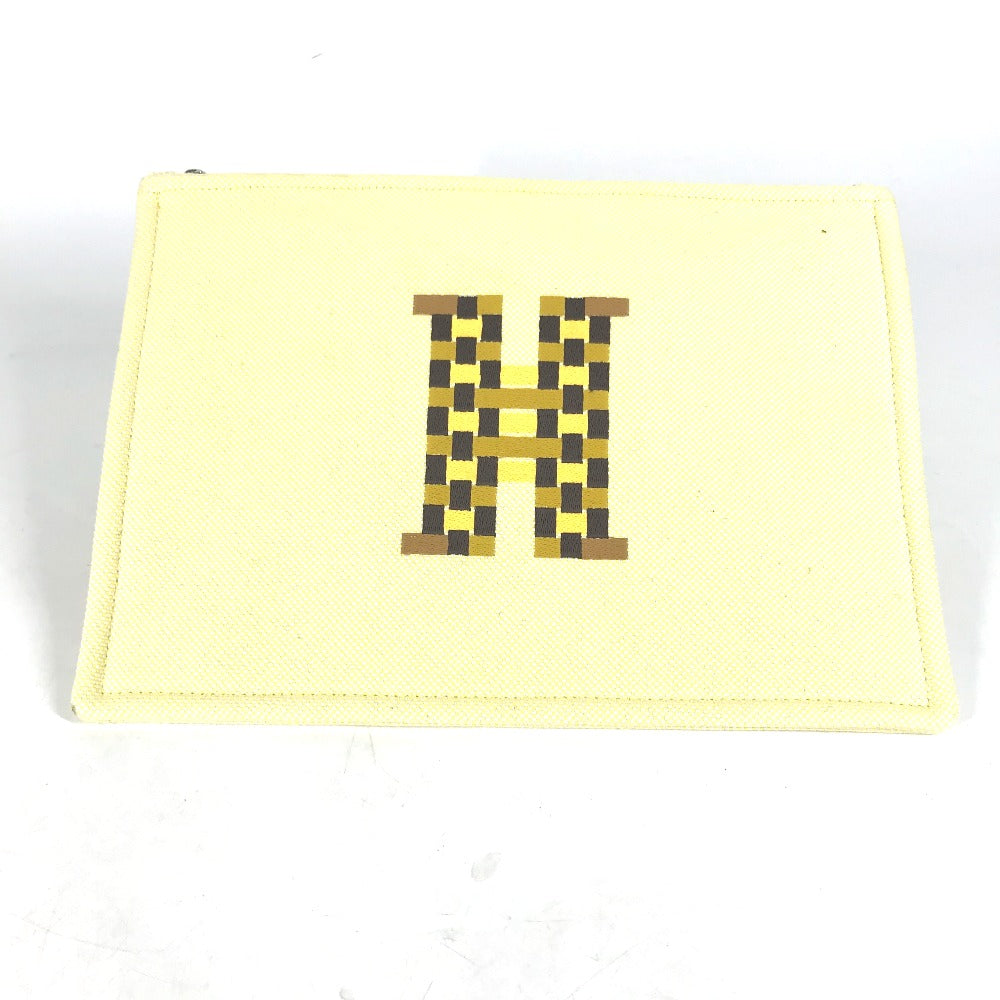 Hermes Pouch Canvas Yellow Flat Pouch, Bag, Clutch Bag Pouch H Tissage H Logo Women Used Authentic