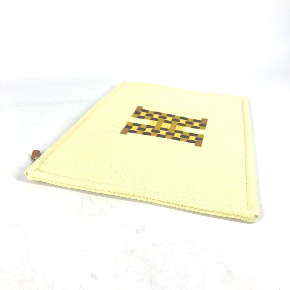 Hermes Pouch Canvas Yellow Flat Pouch, Bag, Clutch Bag Pouch H Tissage H Logo Women Used Authentic