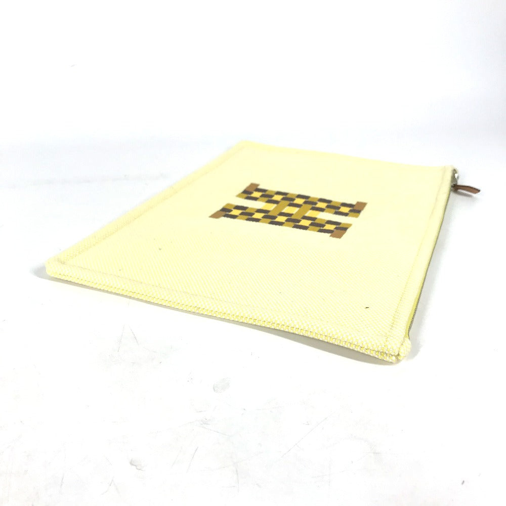 Hermes Pouch Canvas Yellow Flat Pouch, Bag, Clutch Bag Pouch H Tissage H Logo Women Used Authentic