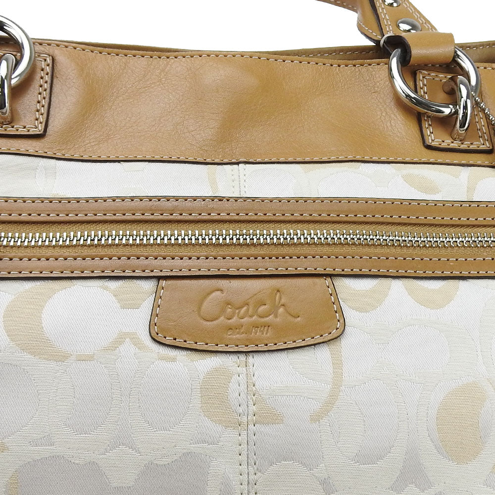 Coach Tote Bag F15122 Canvas, Leather Beige Signature Women Used Authentic