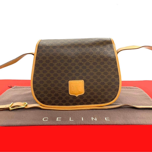 Celine Shoulder Bag Leather, Pvc Brown Macadam Blason Triomphe Pattern Women Used Authentic