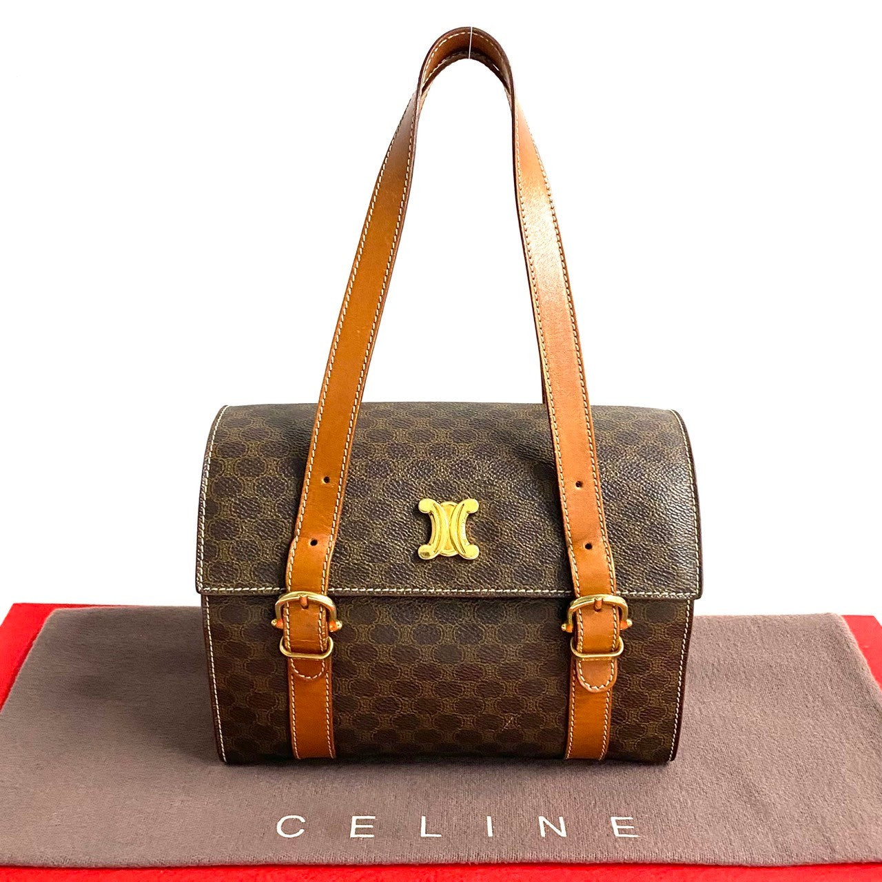 Celine Handbag Leather, Pvc Brown Macadam Blazon Pattern Triomphe Logo Metal Women Used Authentic